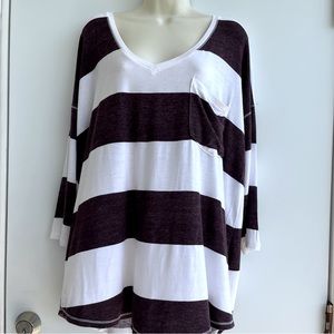 Burgundy and White Wide Stripe Tee Shirt Size XXL